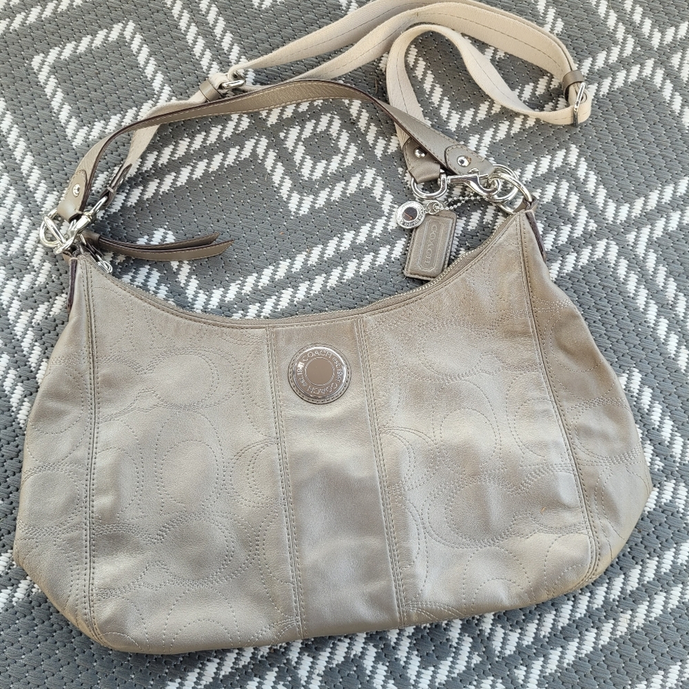 Coach Signature Hobo Leather Metallic Bag Tote